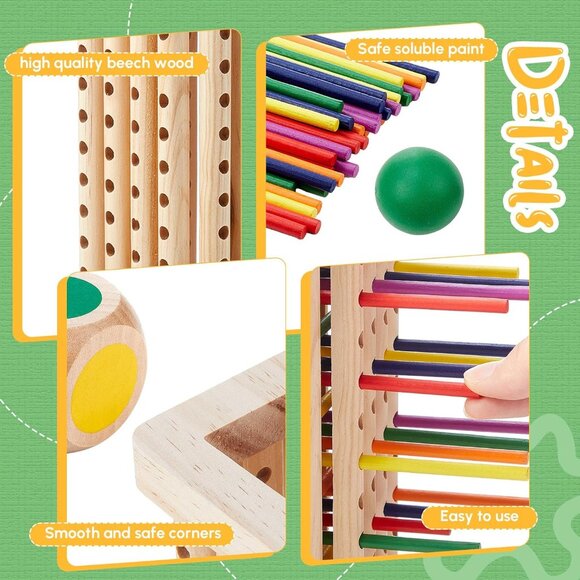 Montessori Game with Colorful Wooden Sticks Tower Dice Ball Wooden Board Games - Picture 3 of 11